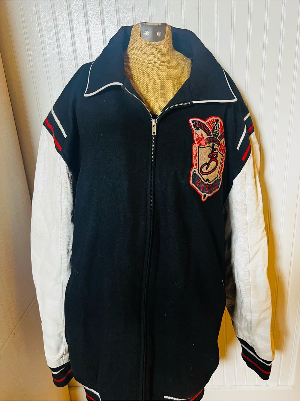 VTG Honor Innercity Black & White Varsity Zip Jacket with Crest